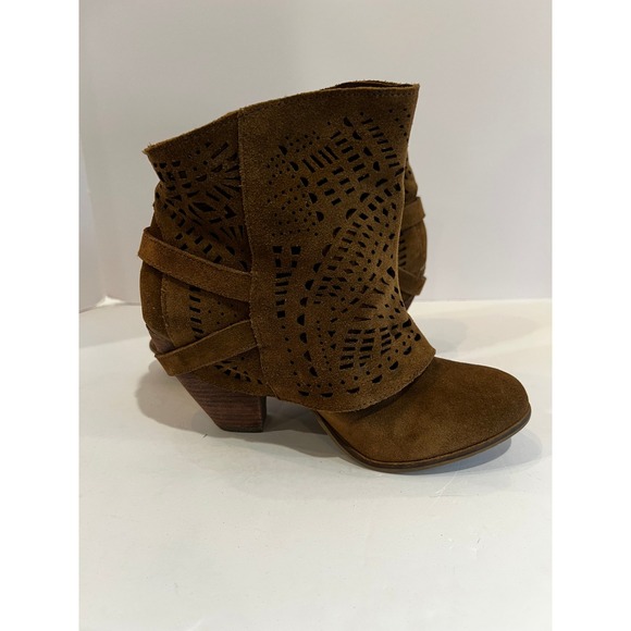 Naughty Monkey Brown Suede Leather Ankle Booties Buckle Accent Western Style - Picture 4 of 12